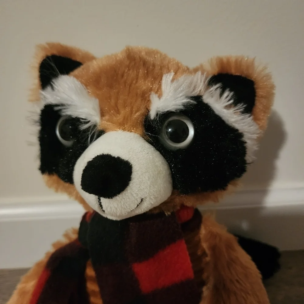 DanDee Brown Corduroy Belly Raccoon w/ Scarf Plush Toy Stuffed Animal 13